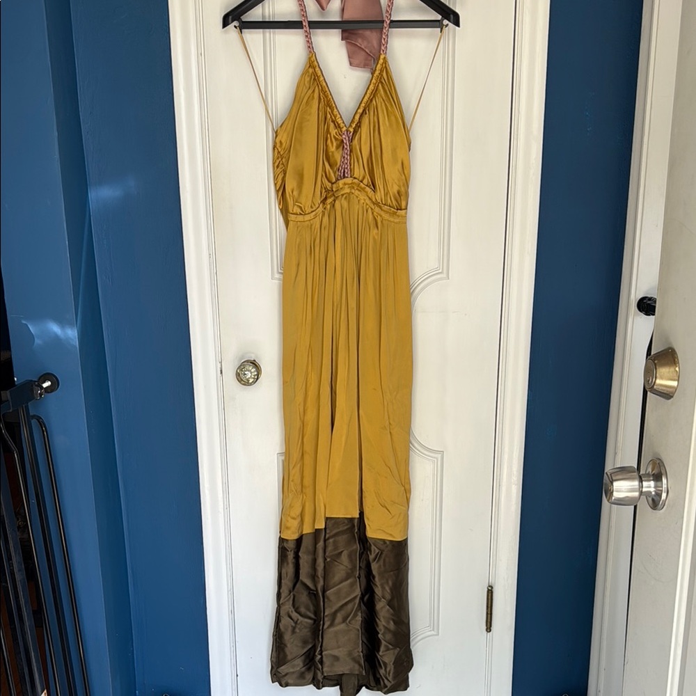 Anthropologie Silk Color Block Maxi Dress